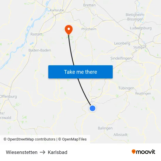Wiesenstetten to Karlsbad map