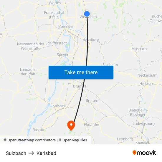 Sulzbach to Karlsbad map