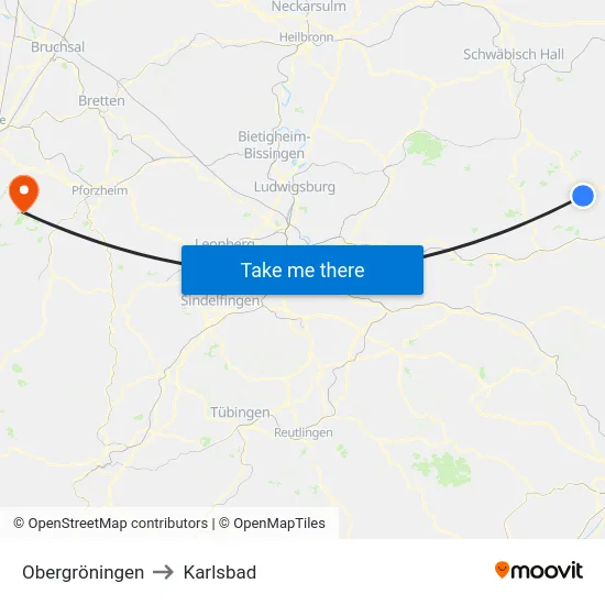 Obergröningen to Karlsbad map
