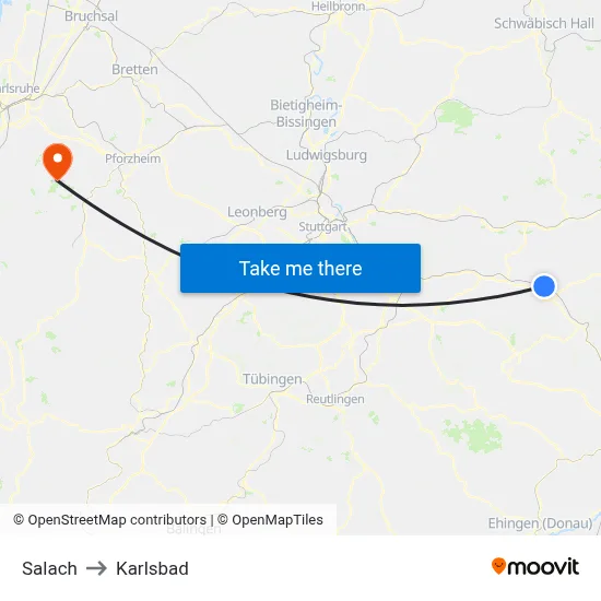 Salach to Karlsbad map