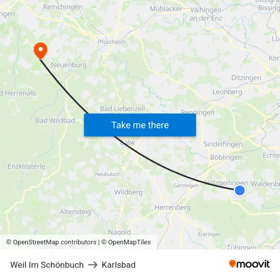 Weil Im Schönbuch to Karlsbad map