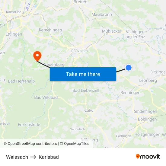 Weissach to Karlsbad map