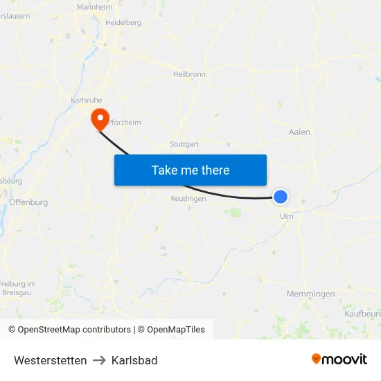 Westerstetten to Karlsbad map