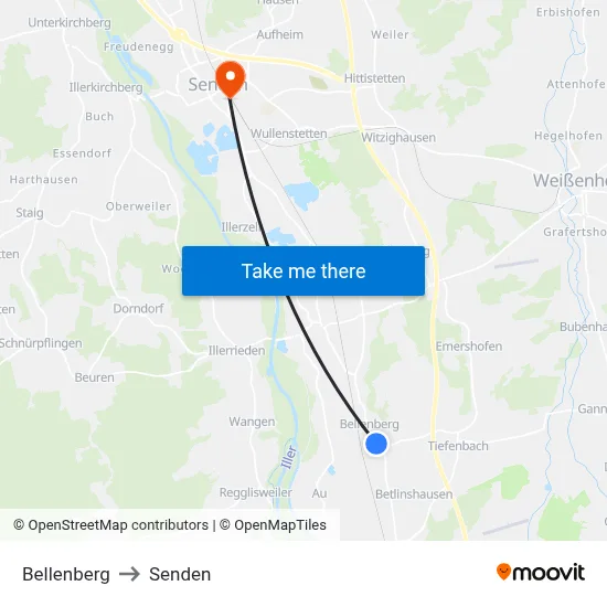 Bellenberg to Senden map