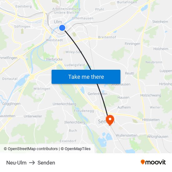 Neu-Ulm to Senden map