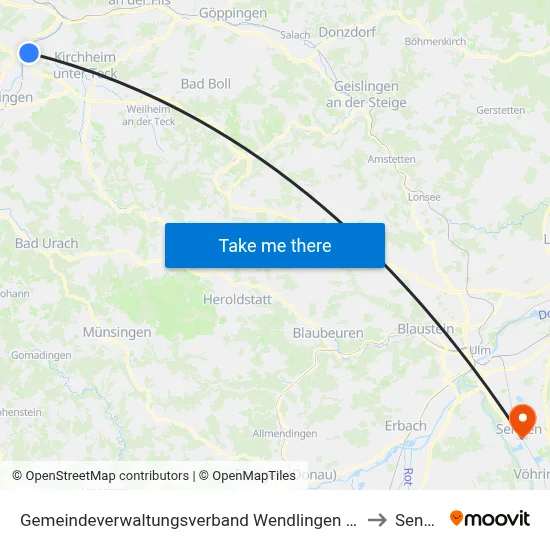 Gemeindeverwaltungsverband Wendlingen am Neckar to Senden map