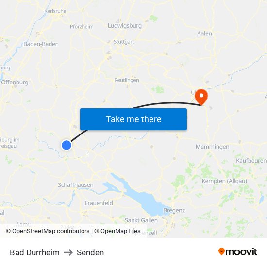 Bad Dürrheim to Senden map