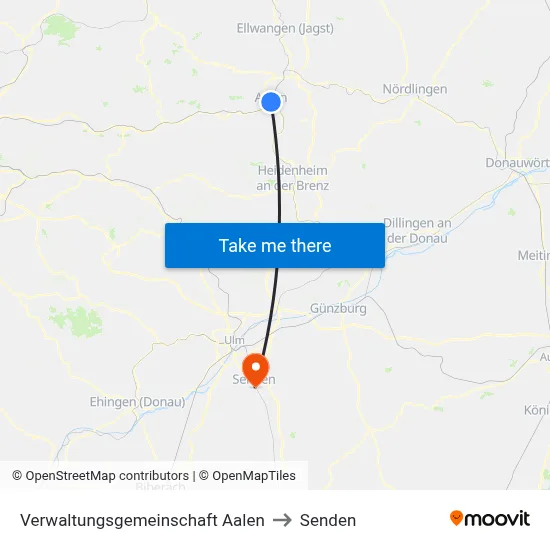 Verwaltungsgemeinschaft Aalen to Senden map