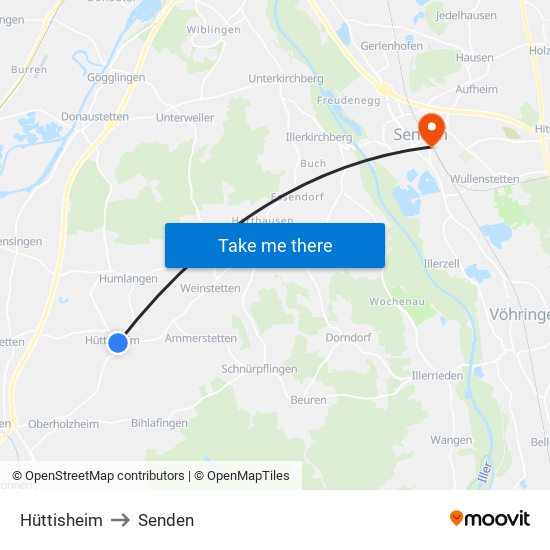 Hüttisheim to Senden map