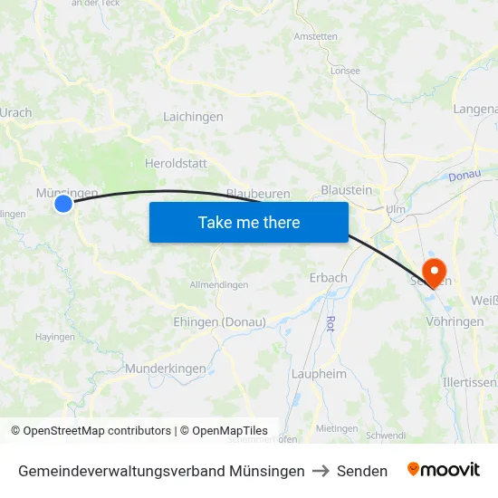 Gemeindeverwaltungsverband Münsingen to Senden map