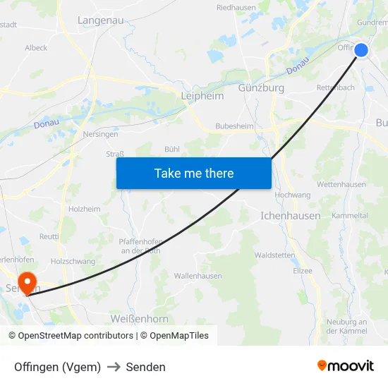 Offingen (Vgem) to Senden map