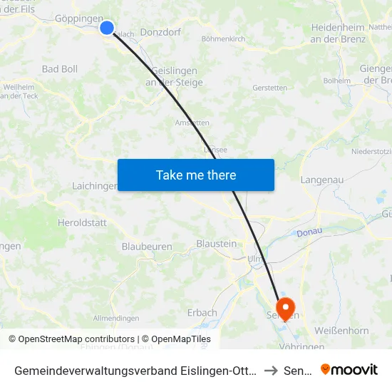 Gemeindeverwaltungsverband Eislingen-Ottenbach-Salach to Senden map