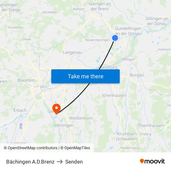 Bächingen A.D.Brenz to Senden map