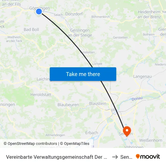 Vereinbarte Verwaltungsgemeinschaft Der Stadt Göppingen to Senden map