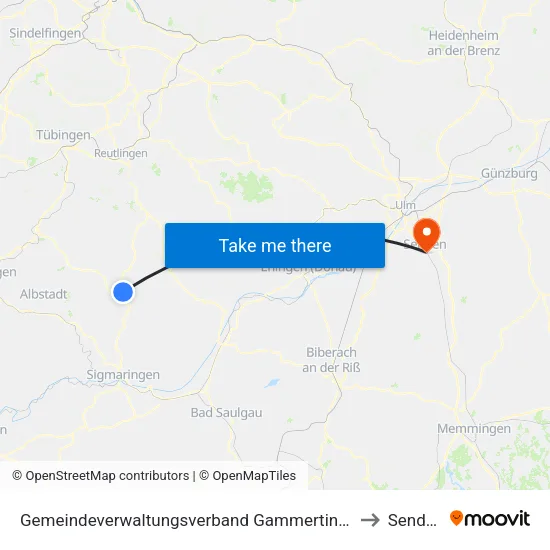 Gemeindeverwaltungsverband Gammertingen to Senden map