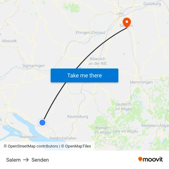 Salem to Senden map