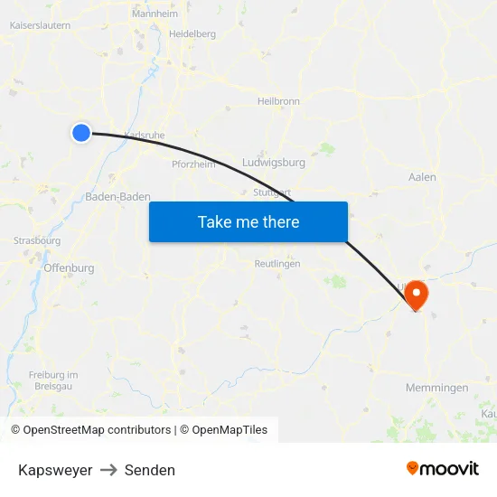 Kapsweyer to Senden map