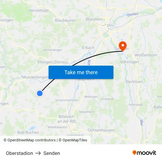 Oberstadion to Senden map