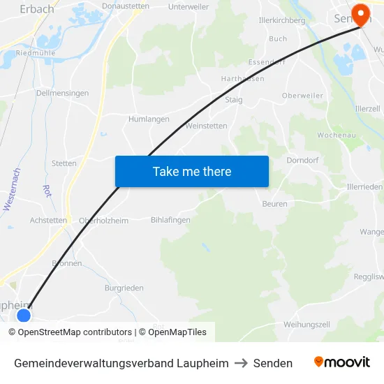 Gemeindeverwaltungsverband Laupheim to Senden map