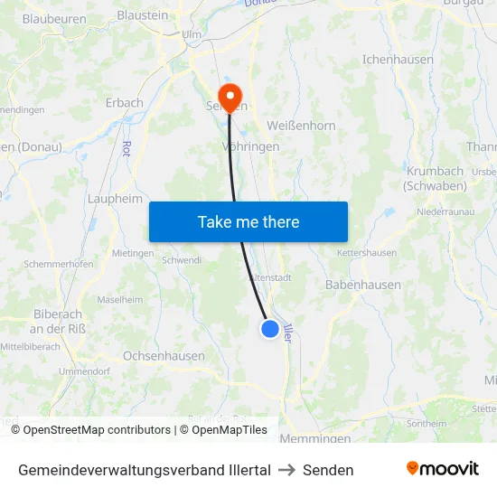 Gemeindeverwaltungsverband Illertal to Senden map