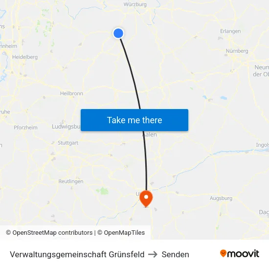 Verwaltungsgemeinschaft Grünsfeld to Senden map