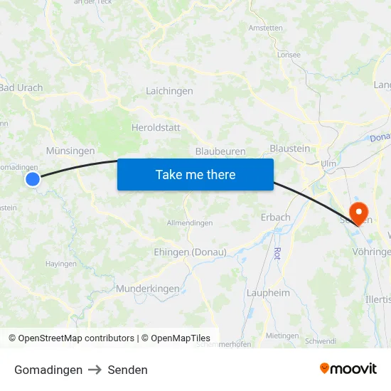 Gomadingen to Senden map