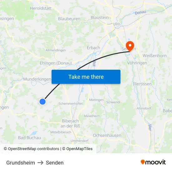 Grundsheim to Senden map