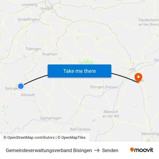 Gemeindeverwaltungsverband Bisingen to Senden map