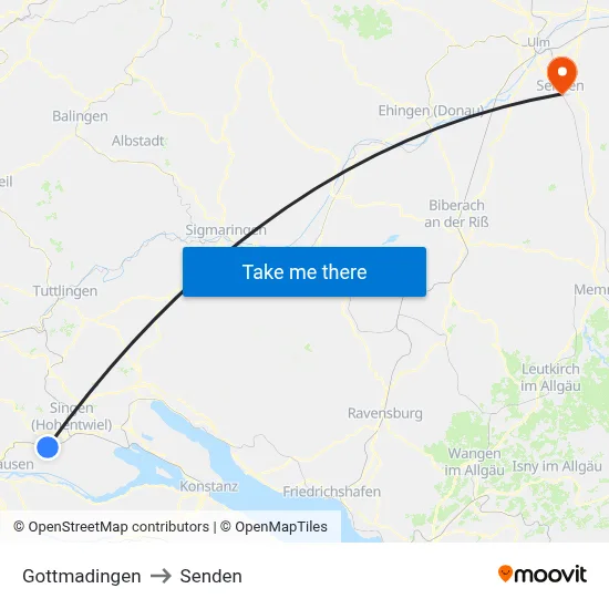 Gottmadingen to Senden map