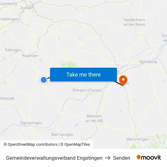 Gemeindeverwaltungsverband Engstingen to Senden map