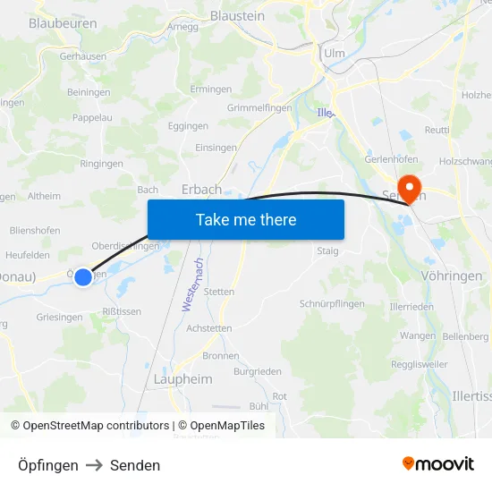 Öpfingen to Senden map