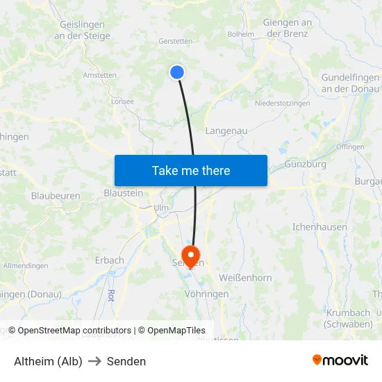 Altheim (Alb) to Senden map