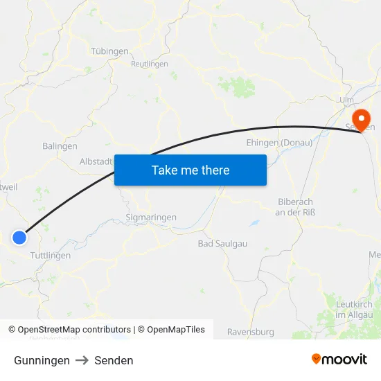 Gunningen to Senden map