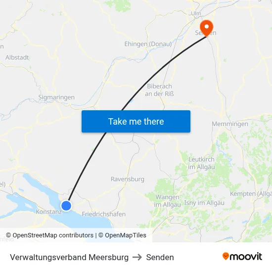 Verwaltungsverband Meersburg to Senden map