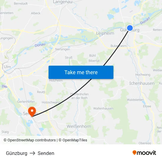 Günzburg to Senden map