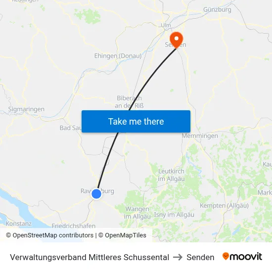 Verwaltungsverband Mittleres Schussental to Senden map