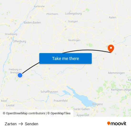 Zarten to Senden map