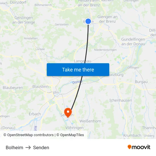 Bolheim to Senden map