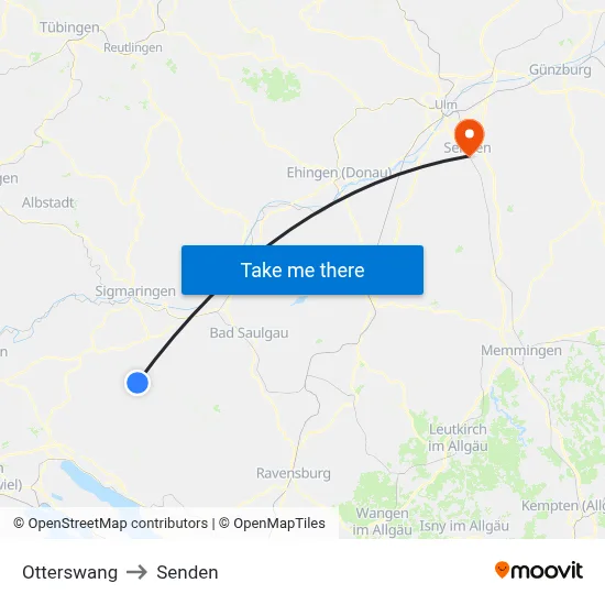 Otterswang to Senden map