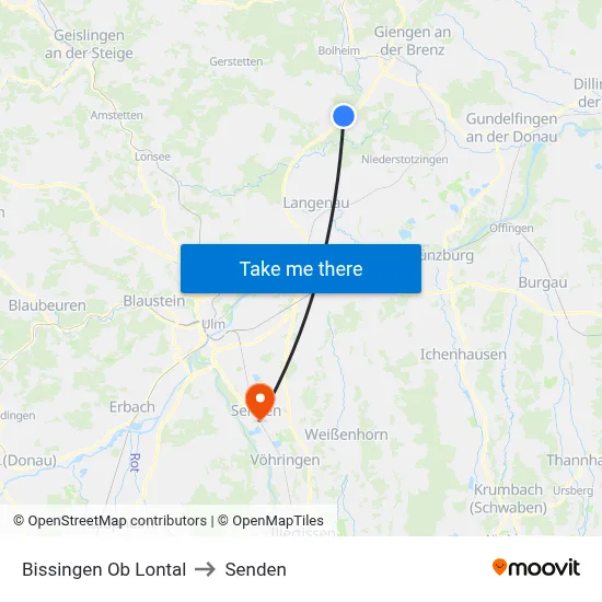 Bissingen Ob Lontal to Senden map