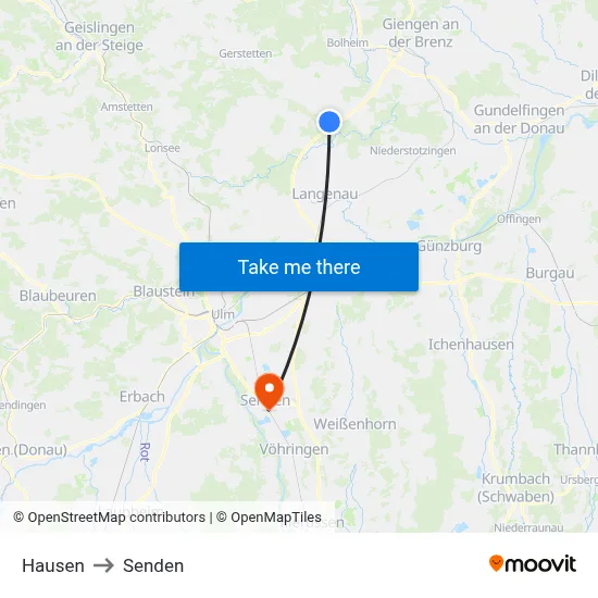 Hausen to Senden map