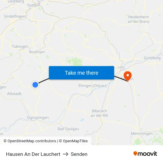 Hausen An Der Lauchert to Senden map