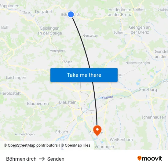 Böhmenkirch to Senden map