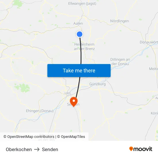 Oberkochen to Senden map