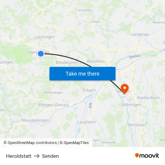 Heroldstatt to Senden map