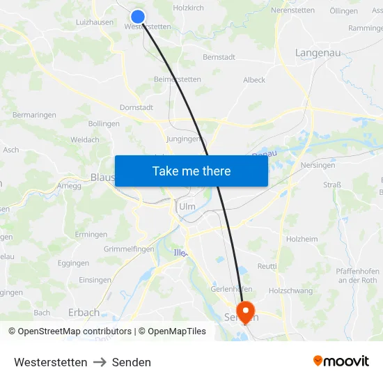 Westerstetten to Senden map