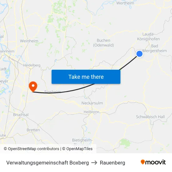 Verwaltungsgemeinschaft Boxberg to Rauenberg map