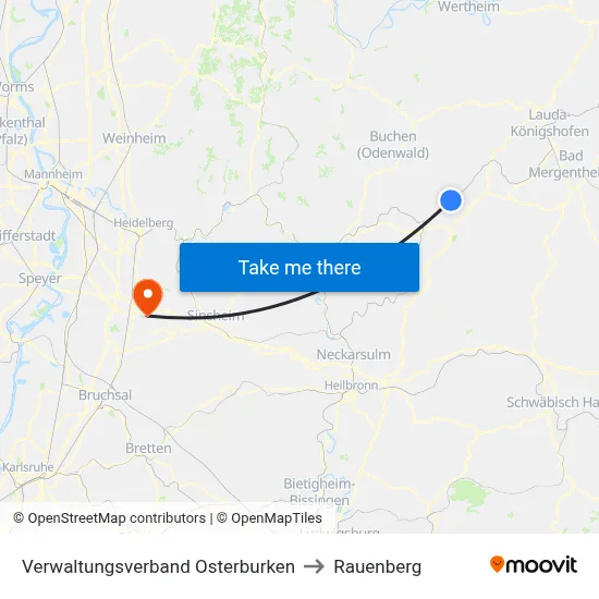Verwaltungsverband Osterburken to Rauenberg map