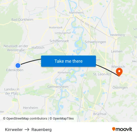 Kirrweiler to Rauenberg map
