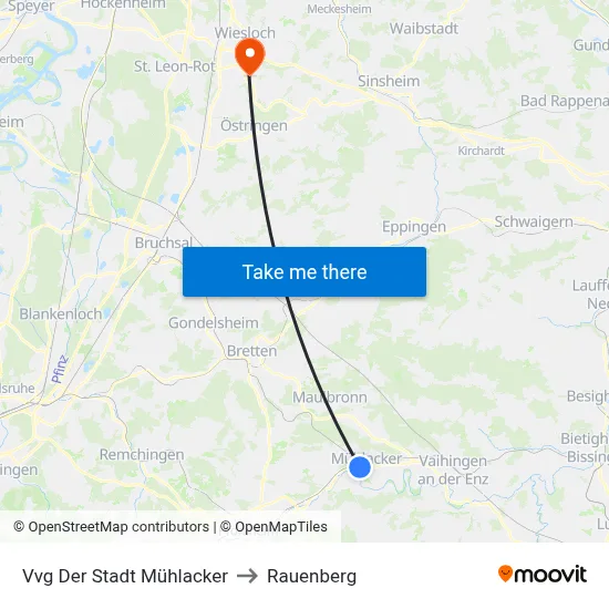 Vvg Der Stadt Mühlacker to Rauenberg map